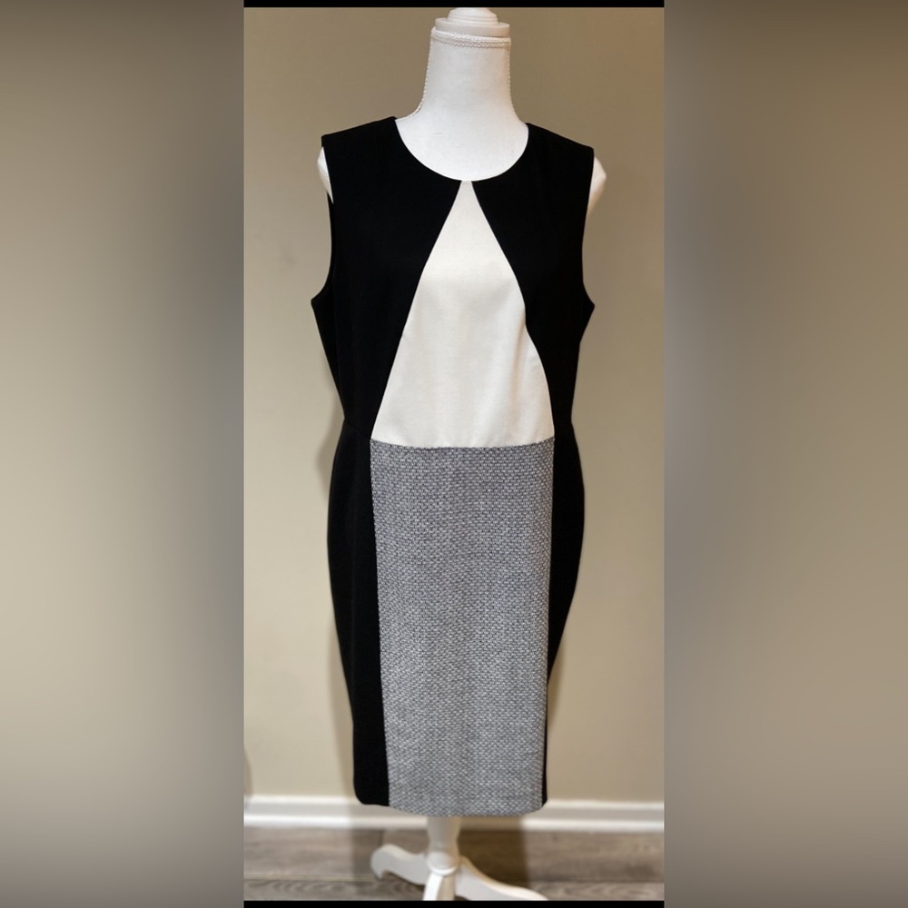 Calvin Klein Black and White Colorblock Dress